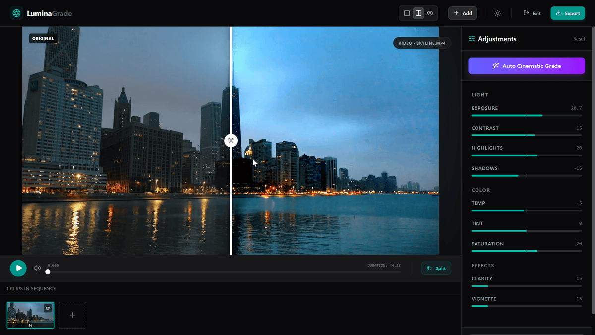 Screenshot of the Lumina Grade application