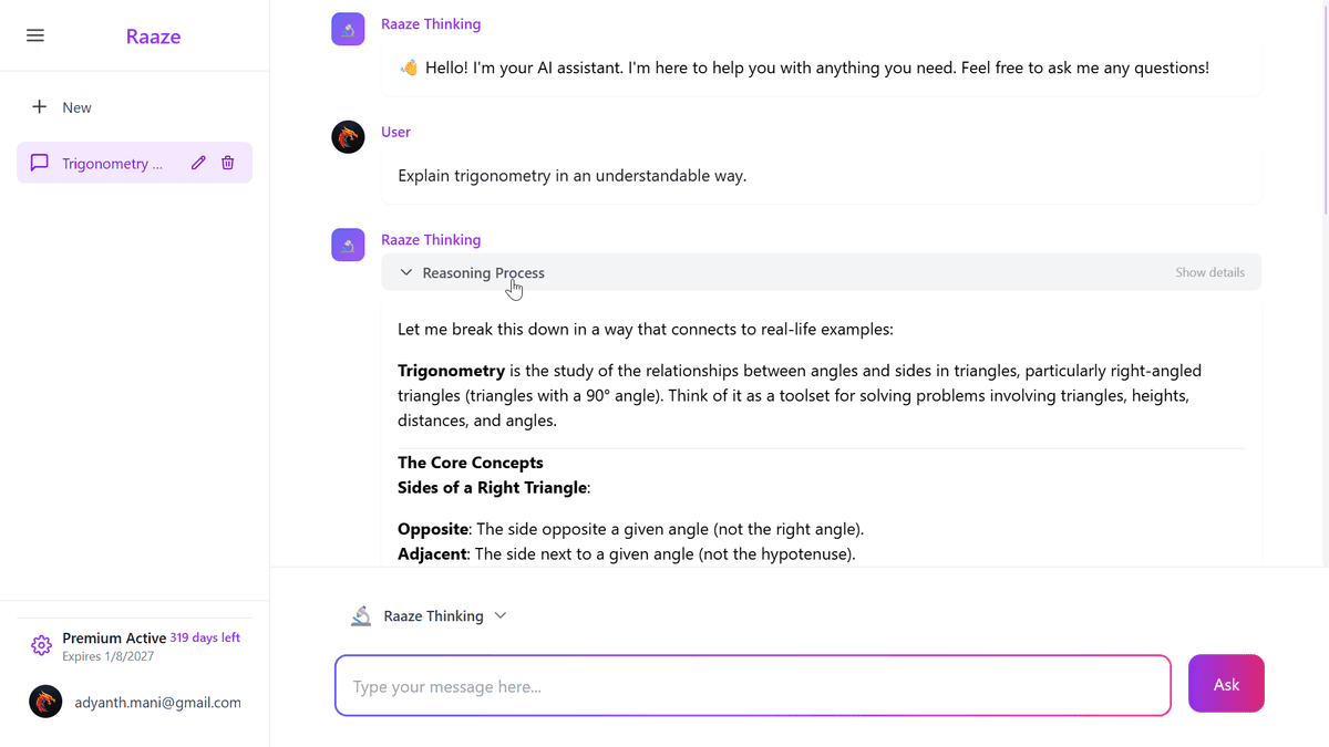 Screenshot of the Raaze chat application