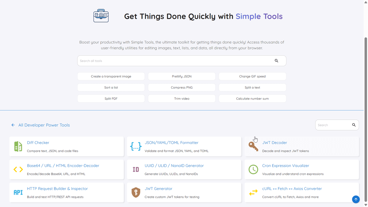Screenshot of the Simple Tools application